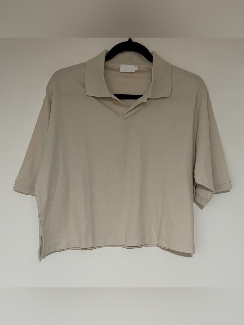 Handvaerk Women’s Cream Beige Cropped Boxy Polo Shirt Size Small NWOT
